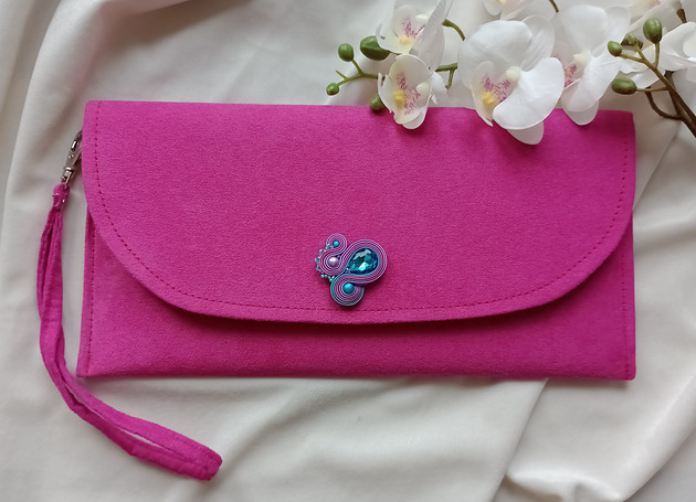 kopertówki Różowa kopertówka, torebka do ręki fuksja, torebka róż turkus