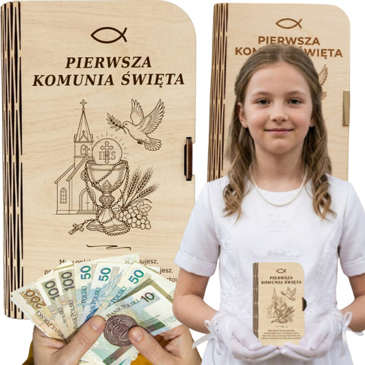 kartki na komunię Pamiątka Pierwszej Komunii Świętej Pudełko BOX na Pieniądze od Chrzestnych