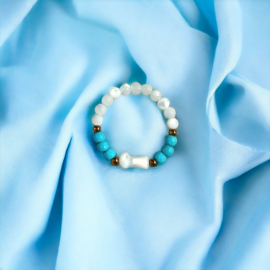 pierścionki elastyczne Pierścionek : GRZYBEK :: magnezyt, muszla, hematyt