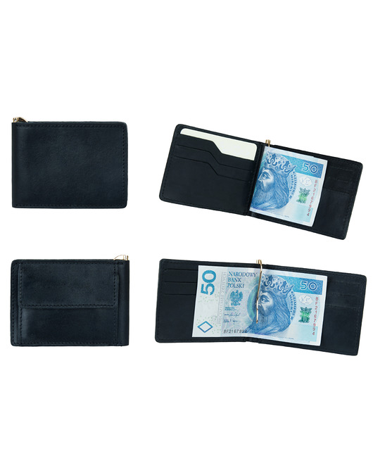 portfele męskie Banknotówka z klipsem, czarny portfel męski do kieszeni Skóra juchtowa