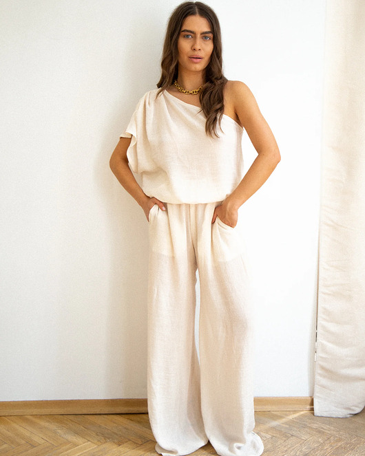 spodnie materiałowe damskie Spodnie palazzo Monte Carlo ecru