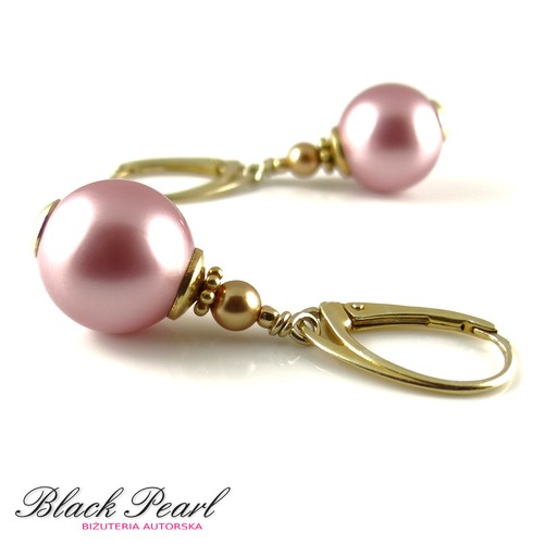 Powder Rose in Gold - kolczyki Black Pearl