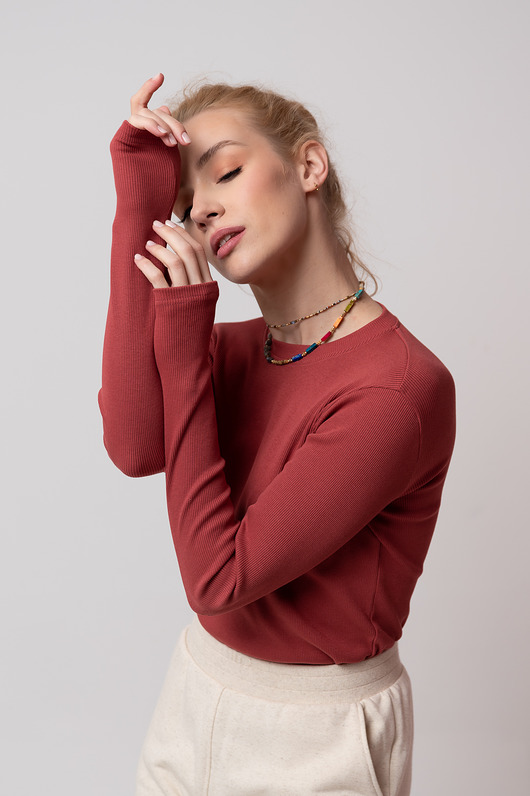 Koszulka longsleeve prążkowana,MARSALA Yanowska