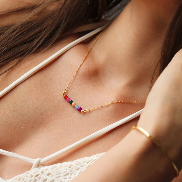 złote naszyjniki Naszyjnik kolorowe minerały srebro 925 pozłacane