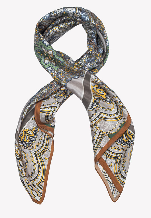 apaszki Duża apaszka jedwabna szara z motywem paisley 90x90 cm