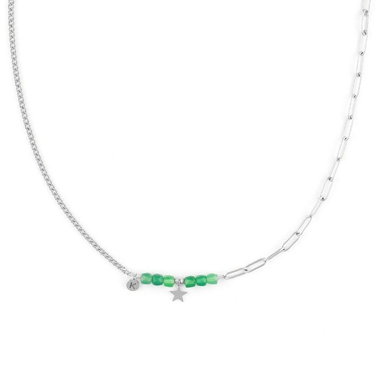 naszyjniki - inne Bestseller! Naszyjnik zielony Onyks z gwiazdką Srebrna stal szlachetna