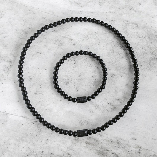 biżuteria męska KOMPLET : czarny turmalin & onyks mat : NASZYJNIK & BRANSOLETKA