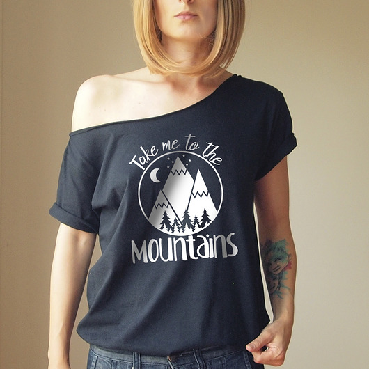 t-shirt damskie Take me to the mountains Czarny Oversize