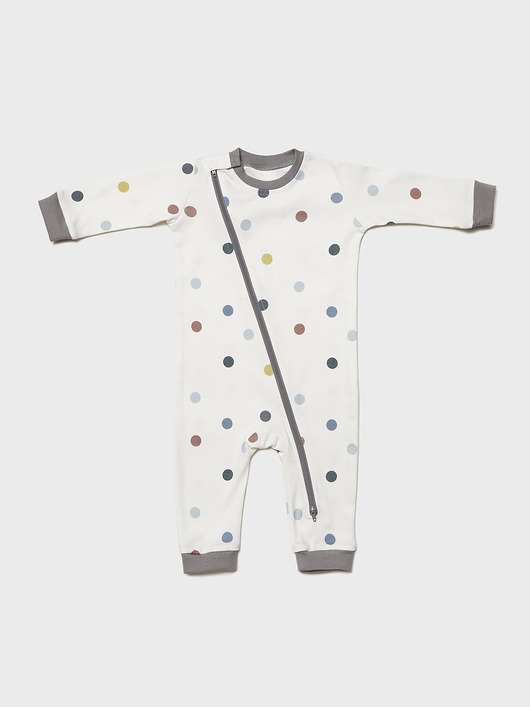 body i śpiochy niemowlęce Rampers na suwak KROPKI LECĄ W KULKI