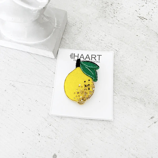broszki Broszka CYTRYNKA ręcznie haftowana przypinka