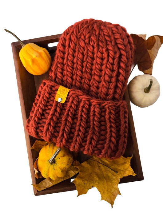 czapki damskie Wełniana czapka zimowa PERUVIAN WOOLY terakota