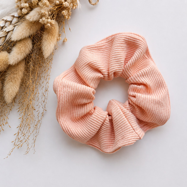 gumki do włosów Frotka scrunchie z prążkowanej dzianiny - brzoskwiniowy