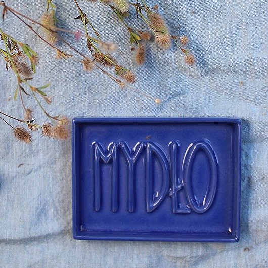 mydelniczki Mydelniczka ceramiczna z napisem MYDŁO granatowa