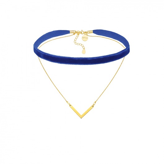 Kobaltowy aksamitny choker z łańcuszkiem  SOTHO