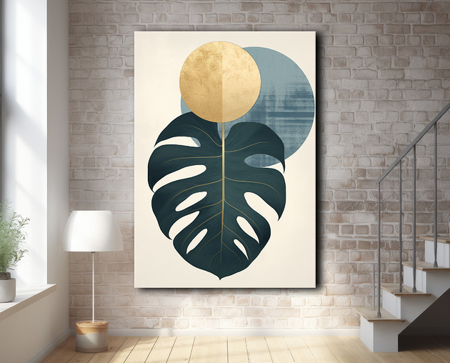 obrazy Geometryczna monstera - Obraz na płótnie - Druk, Blejtrama - Loft #68