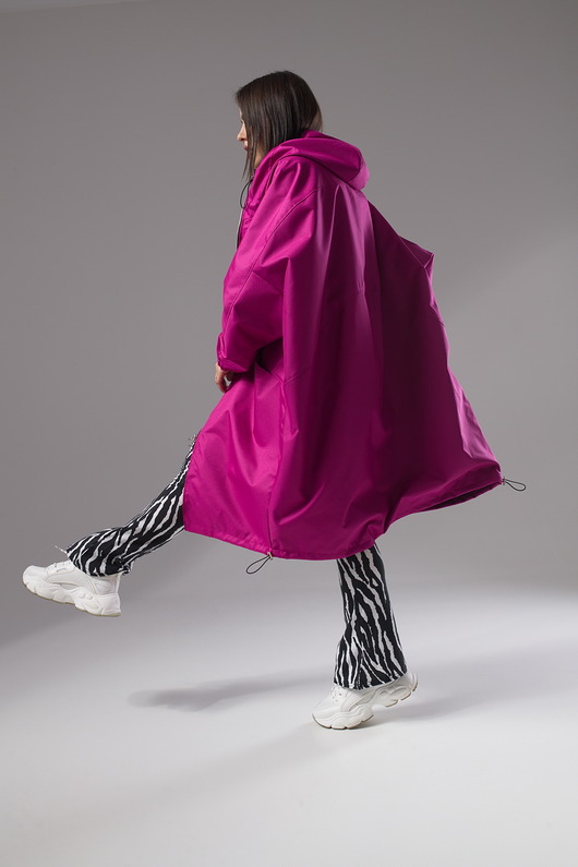 płaszcze damskie Płaszcz longline hoodie oversize fuksja