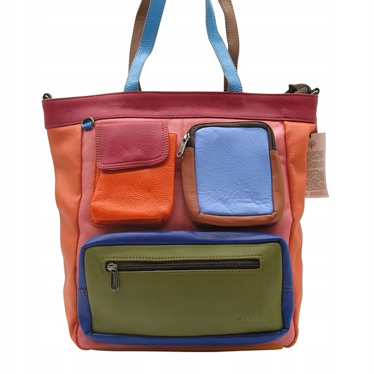 torby na ramię Torebka damska, duża, pojemna, kieszenie, mieści A4, skórzana, OLIVKA