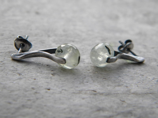 kolczyki wire wrapping Prehnit   - sztyfty