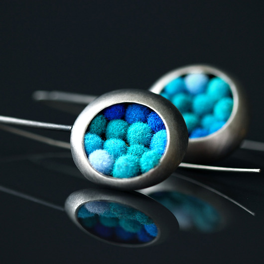kolczyki wire wrapping Srebrne kolczyki wiszace TURQUOISE MELANGE