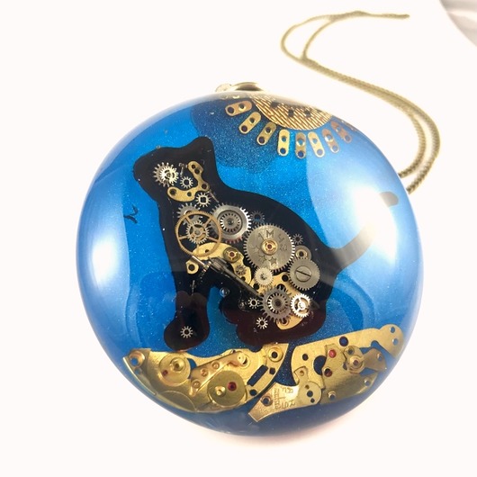 Blue Kitty II - wisior steampunk - UNIKAT DROBINY CZASU
