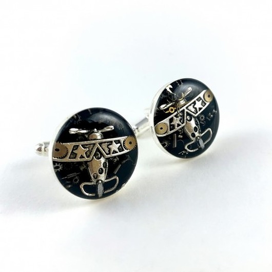 spinki do mankietów Spinki do mankietów - Aviator Silver (black) - samoloty