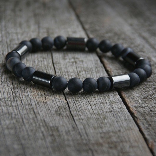 męska bransoletka :: black agate & hematite kaktusia