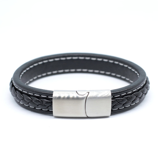 Bransoleta męska czarna ze srebrnym satynowym KociokwikJewelry