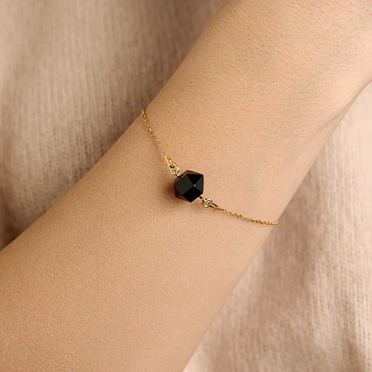 bransoletki z kamieni naturalnych Bransoletka onyks srebro 925 pozłacane