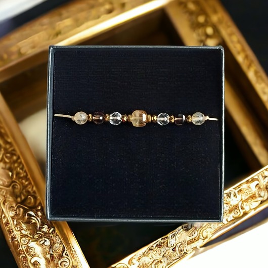 bransoletki z kamieni naturalnych DOBROBYT - amulet - cytryn, kwarc dymny, kryształ górski - PREMIUM
