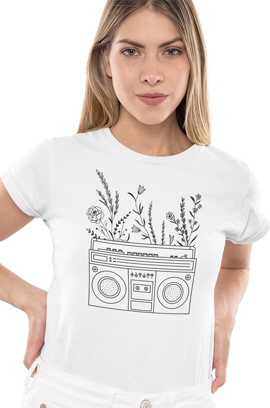 t-shirt damskie Koszulka kwiaty line art rośliny natura radio