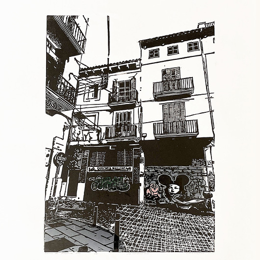 grafiki i ilustracje Linoryt "Codzienność" - Palma de Mallorca