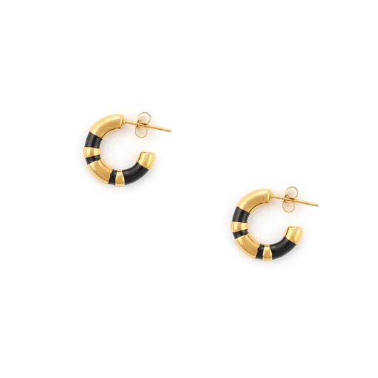 kolczyki - inne Kolczyki mini półkoła czarno-złote