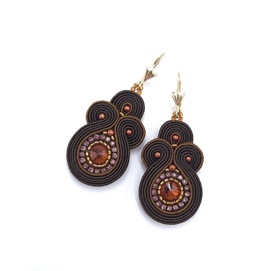 kolczyki soutache Kolczyki sutasz brązowe z kryształkami Gracia