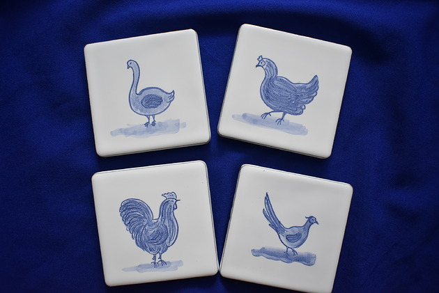 podkładki do kuchni Kafle ręcznie malowane- podkładki ceramiczne drób