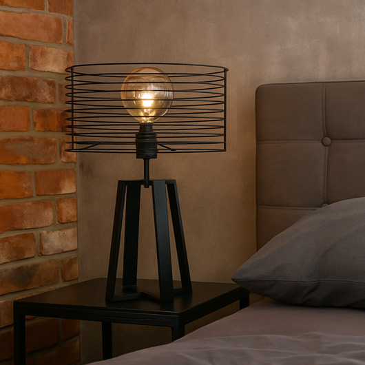 lampy stołowe Czarna duża lampa stołowa do salonu sypialni loftowa druciana WOLOS LOFT
