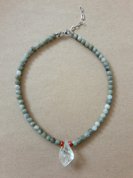 chokery Naszyjnik choker ROOTS labradoryt, prasiolit, jaspis czerwony