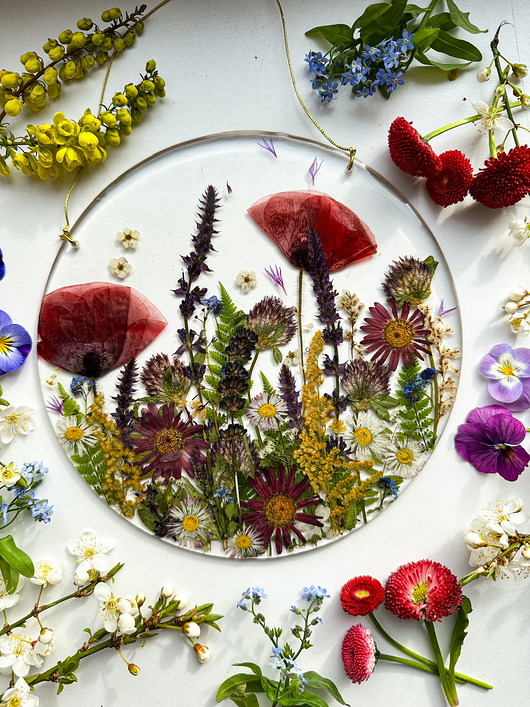 Ozdoby na ścianę Obraz z prawdziwymi suszonymi kwiatami- polska łąka