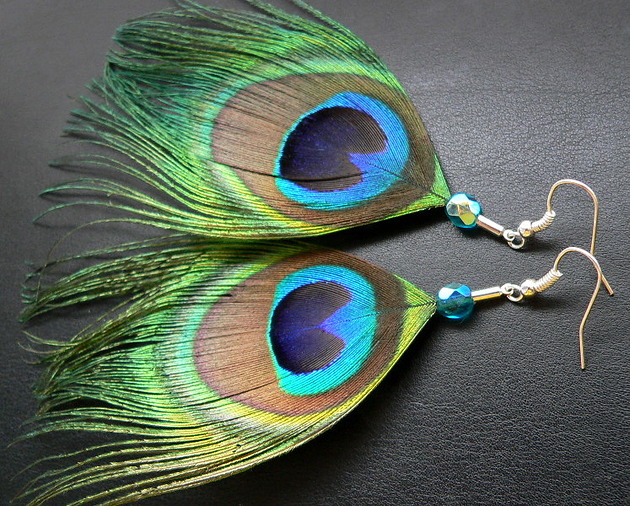 kolczyki z piórami Pawie pióra