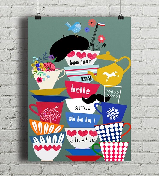 plakaty Bon Jour Cherie - plakat kuchenny art giclee