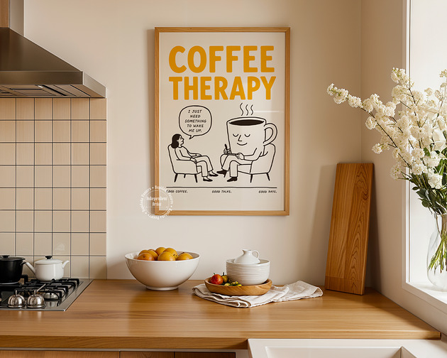 plakaty Plakat kawowy "Coffee Therapy" - Druk Pigmentowy