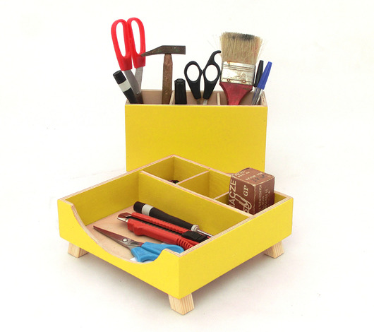 Organizer - przybornik na biurko - ŻÓŁTY Clock Wood Studio