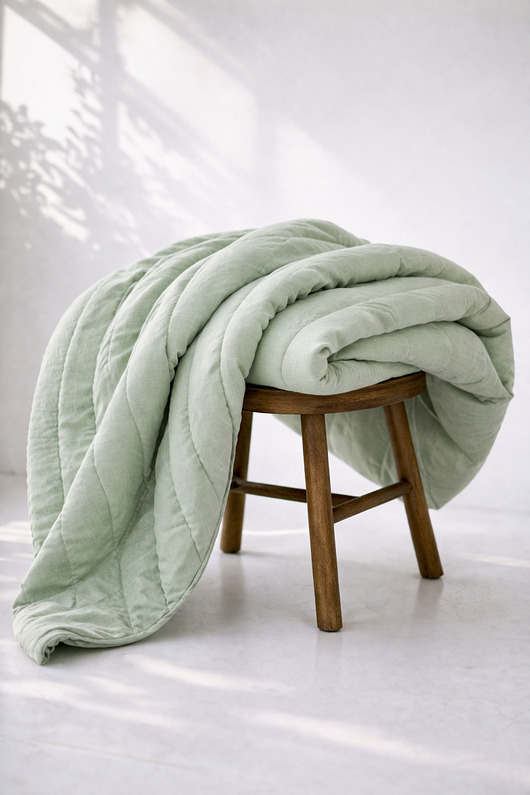 tekstylia - różne Lniana kołdra bezposzewkowa 140x200cm - jasna zieleń