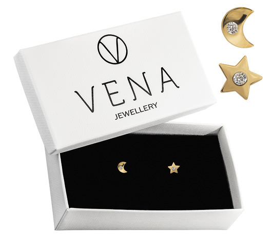 Złote asymetryczne kolczyki księżyc i gwiazdka VENA Jewellery