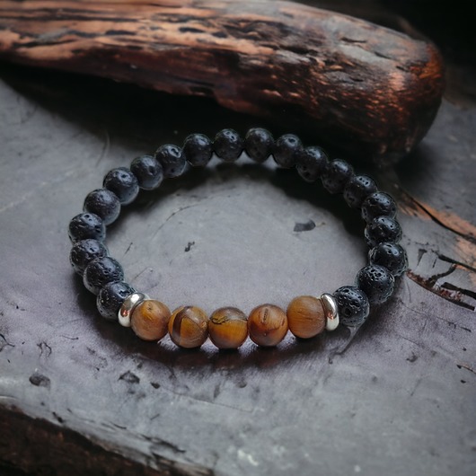 biżuteria męska Męska bransoletka :: lawa & tygrysie oko MAT