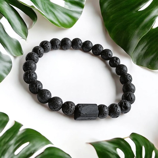 biżuteria męska OCHRONNA bransoletka: czarny turmalin, lawa