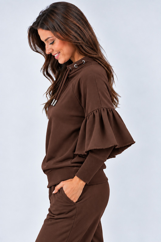 bluza bez kaptura damska Bluza OTULONA czekolada