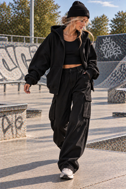 bluza z kapturem damska Bluza Hoodie Zip - Black