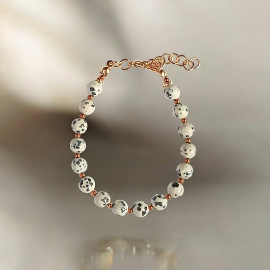 bransoletki z kamieni naturalnych Jaspis dalmatyński i złoty hematyt : bransoletka regulowana