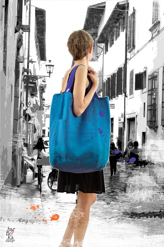 Torba shopper ekologiczna lniana XXL turkusowa Barbrka Design