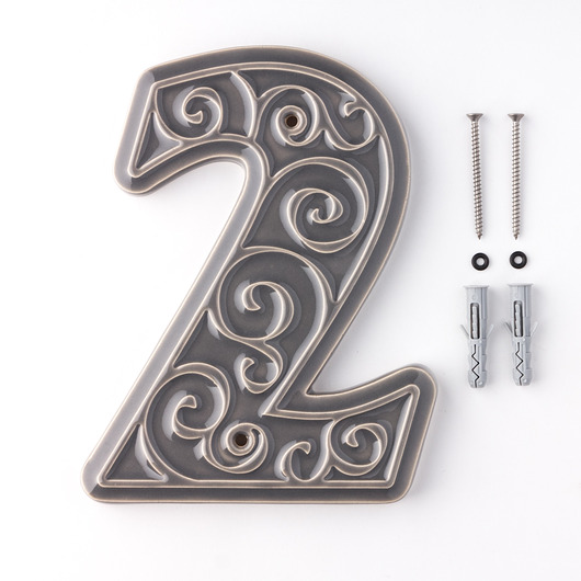 napisy dekoracyjne i tabliczki Numer domu, cyfra 2, szary, do przykręcenia